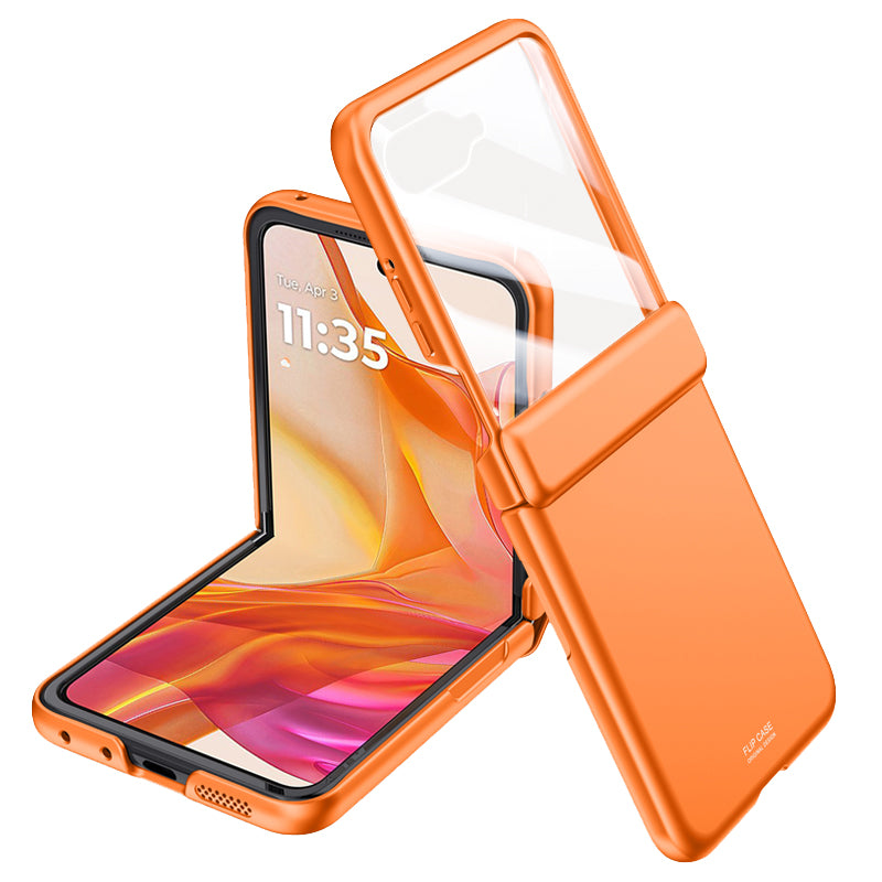 For Motorola Razr 50 Ultra 5G Case Shockproof Hard PC Phone Cover with Rear Small Screen Protector - Orange