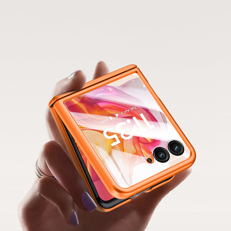 For Motorola Razr 50 Ultra 5G Case Shockproof Hard PC Phone Cover with Rear Small Screen Protector - Orange