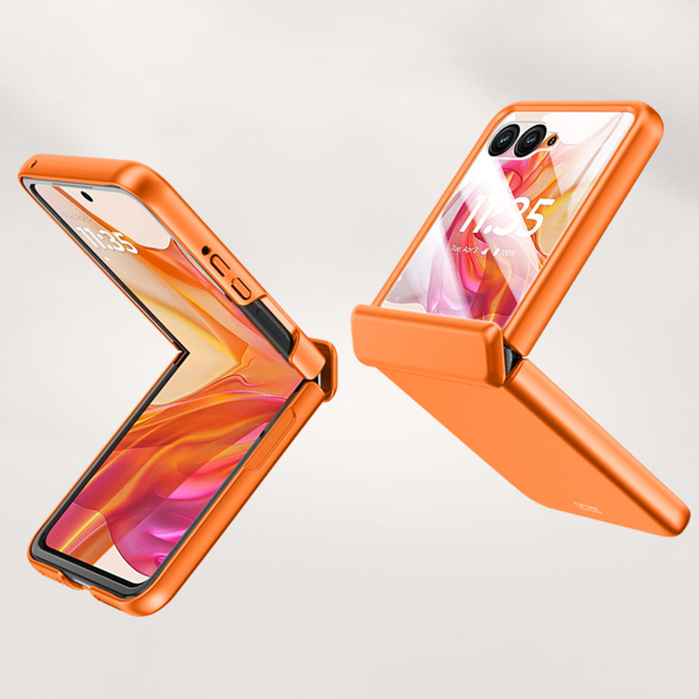 For Motorola Razr 50 Ultra 5G Case Shockproof Hard PC Phone Cover with Rear Small Screen Protector - Orange