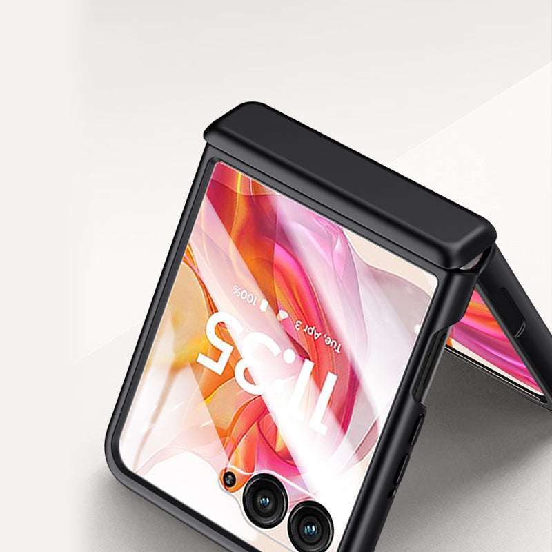 For Motorola Razr 50 Ultra 5G Case Shockproof Hard PC Phone Cover with Rear Small Screen Protector - Orange