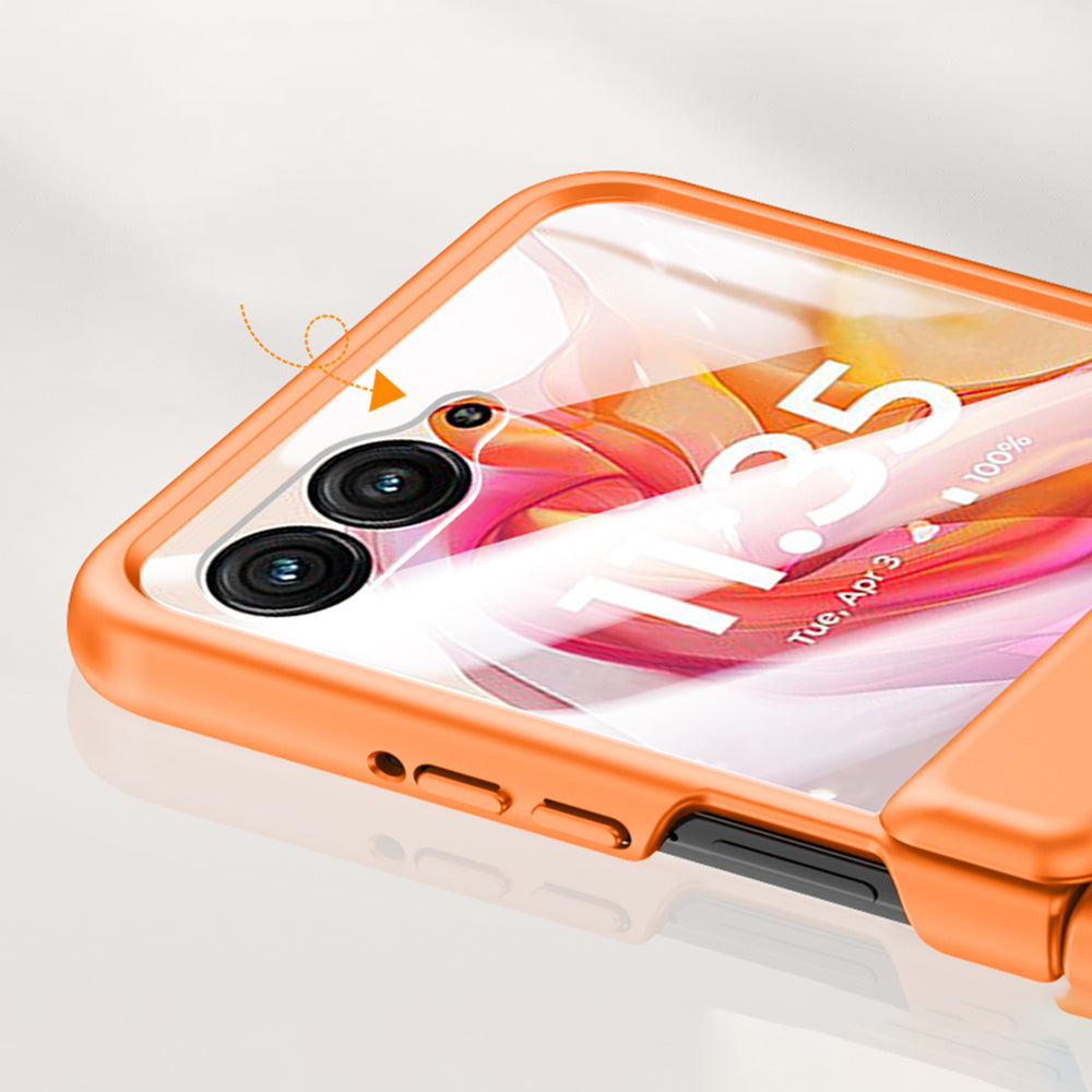 For Motorola Razr 50 Ultra 5G Case Shockproof Hard PC Phone Cover with Rear Small Screen Protector - Orange