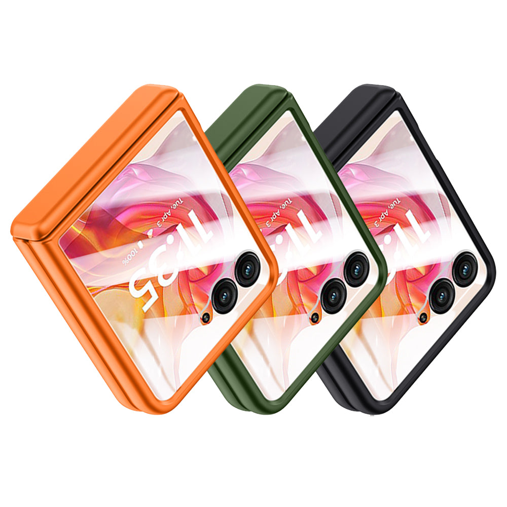 For Motorola Razr 50 Ultra 5G Case Shockproof Hard PC Phone Cover with Rear Small Screen Protector - Orange