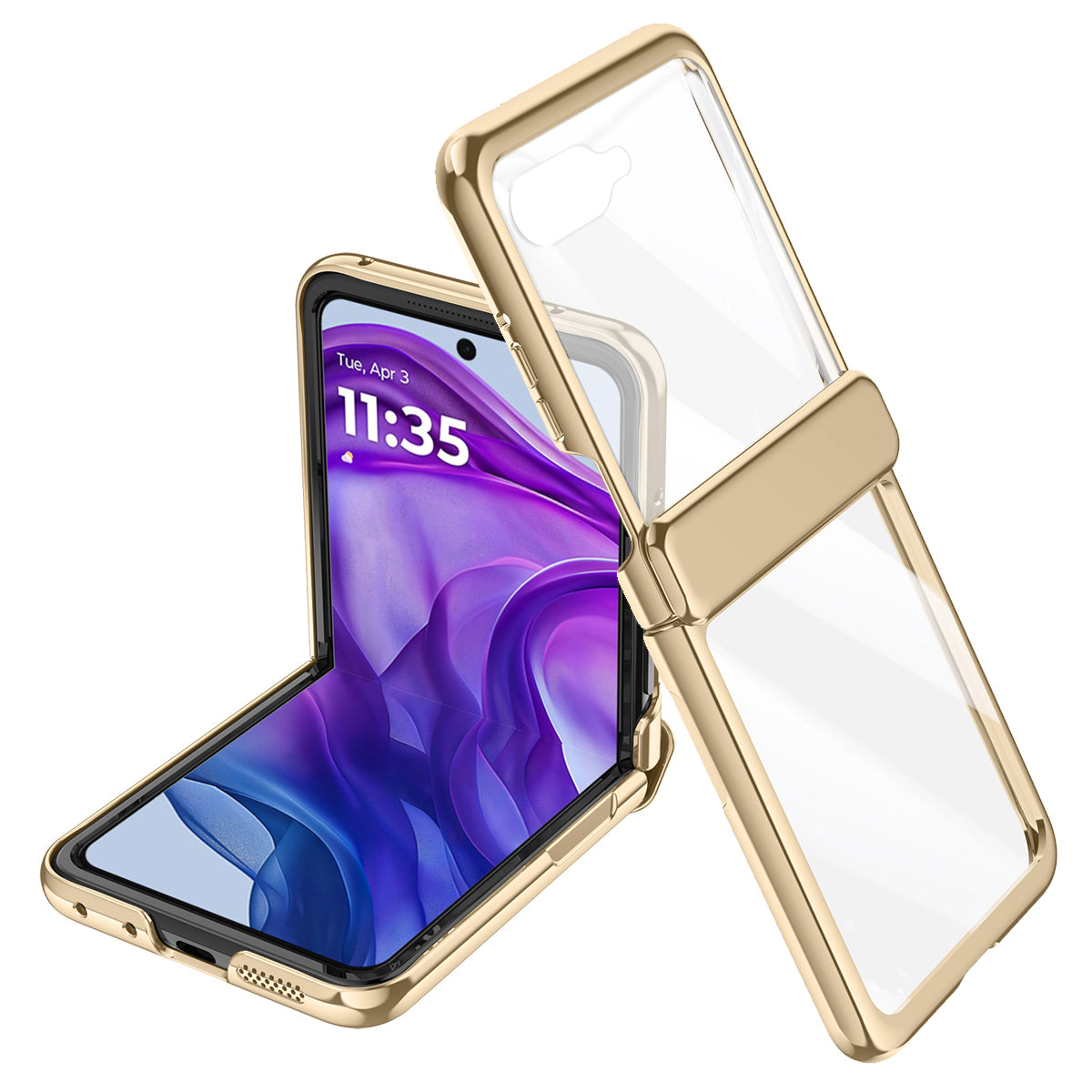 For Motorola Razr 50 Ultra 5G Case Hinge Protection PC+Acrylic Clear Phone Cover with Rear Screen Protector - Gold