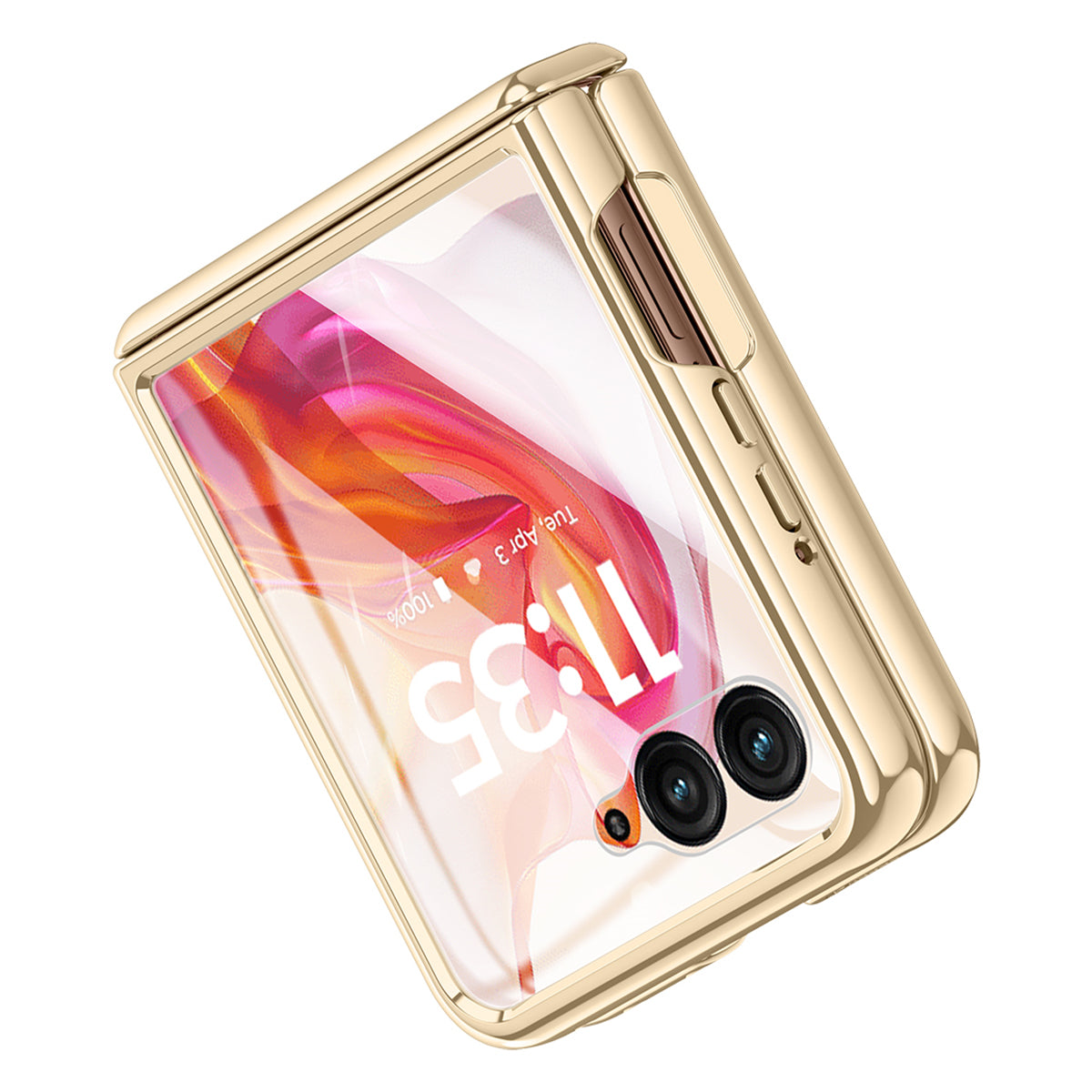 For Motorola Razr 50 Ultra 5G Case Hinge Protection PC+Acrylic Clear Phone Cover with Rear Screen Protector - Gold