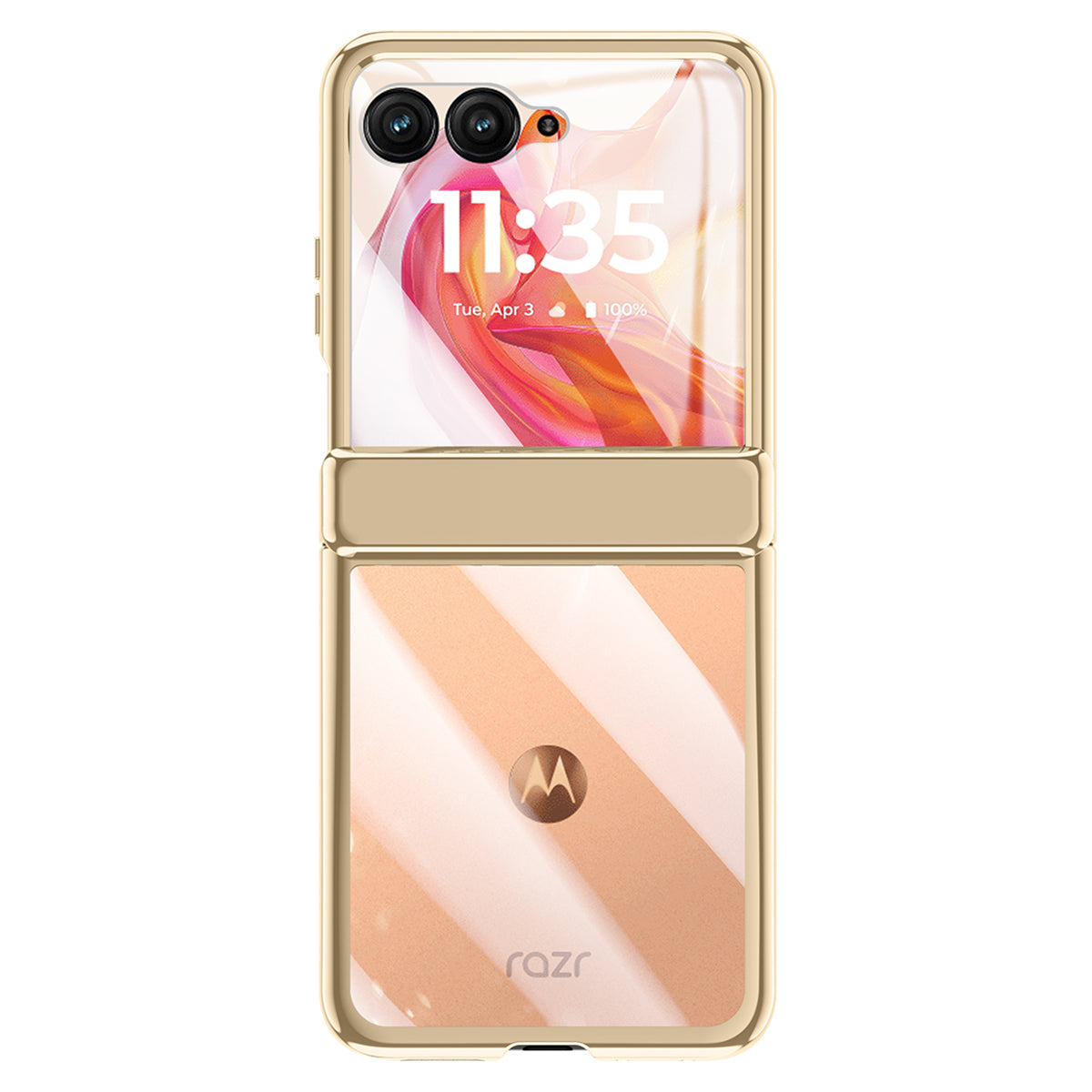 For Motorola Razr 50 Ultra 5G Case Hinge Protection PC+Acrylic Clear Phone Cover with Rear Screen Protector - Gold