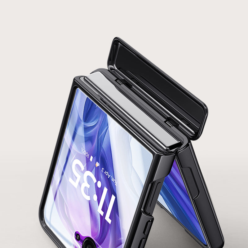 For Motorola Razr 50 Ultra 5G Case Hinge Protection PC+Acrylic Clear Phone Cover with Rear Screen Protector - Gold