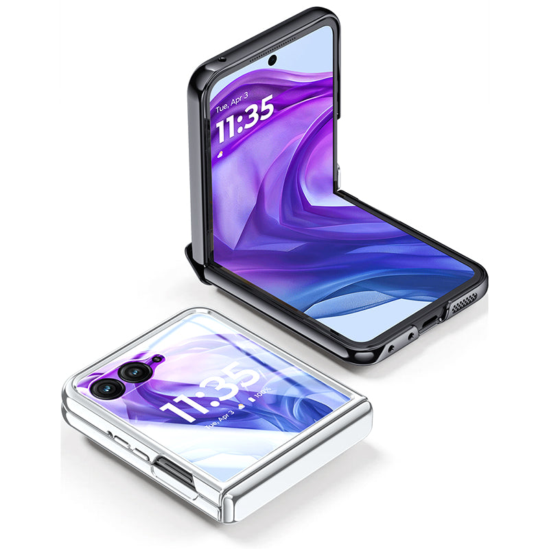 For Motorola Razr 50 Ultra 5G Case Hinge Protection PC+Acrylic Clear Phone Cover with Rear Screen Protector - Gold