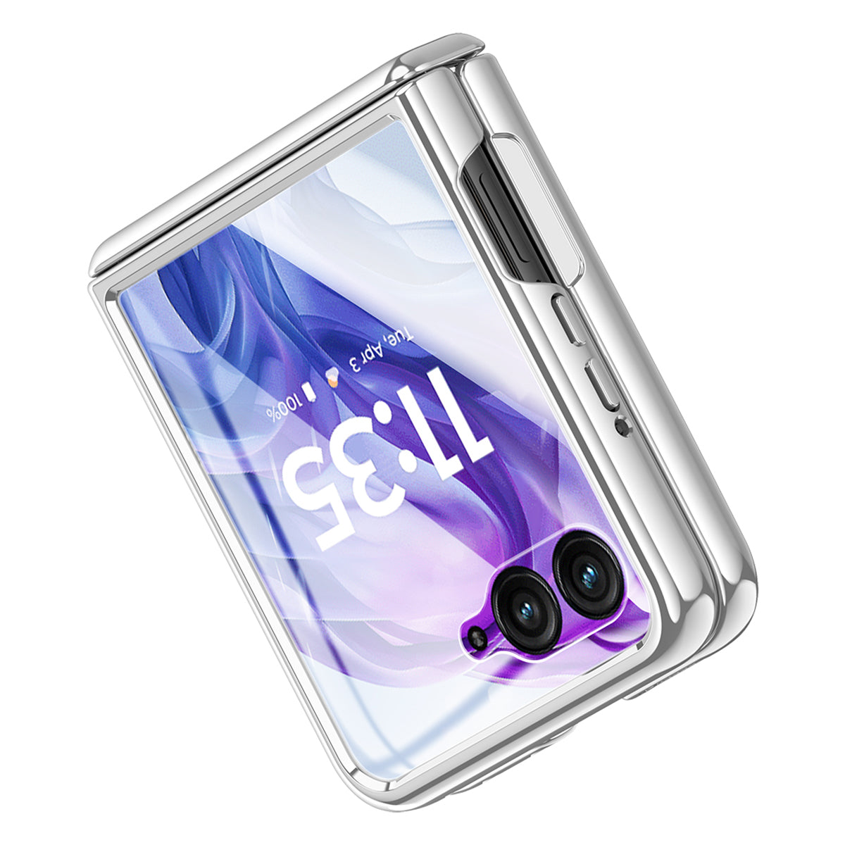 For Motorola Razr 50 Ultra 5G Case Hinge Protection PC+Acrylic Clear Phone Cover with Rear Screen Protector - Silver