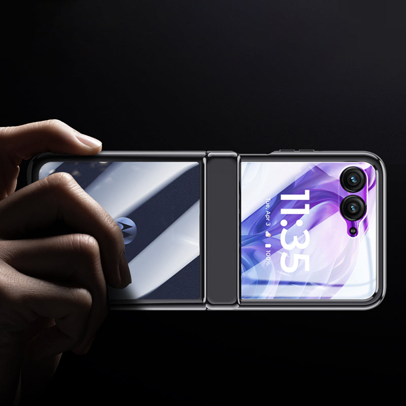 For Motorola Razr 50 Ultra 5G Case Hinge Protection PC+Acrylic Clear Phone Cover with Rear Screen Protector - Silver