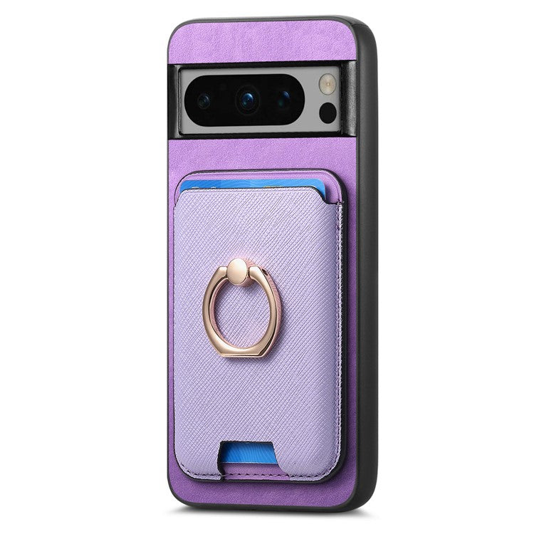 For Google Pixel 8 Pro Magnetic Case Detachable Card Holder Leather+TPU Phone Cover - Purple