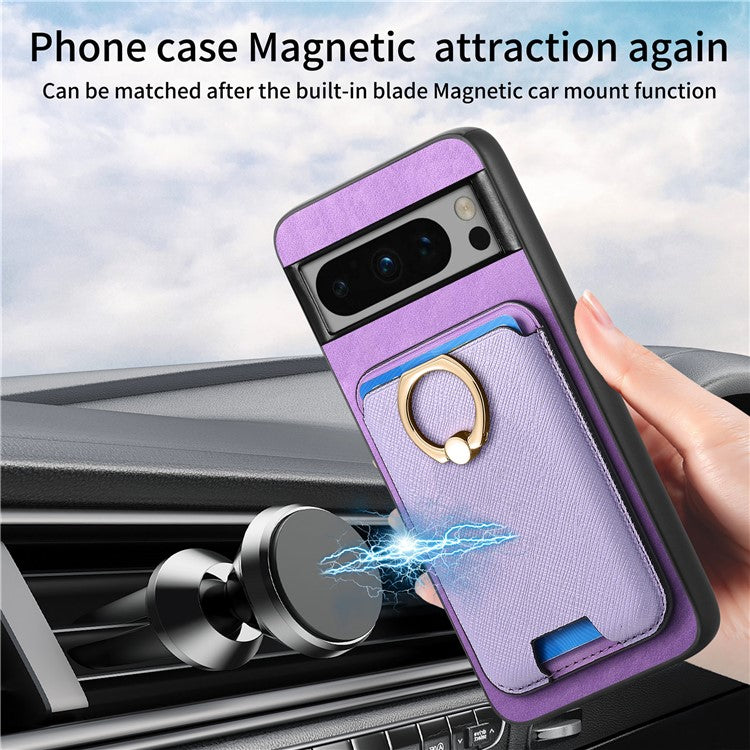For Google Pixel 8 Pro Magnetic Case Detachable Card Holder Leather+TPU Phone Cover - Purple