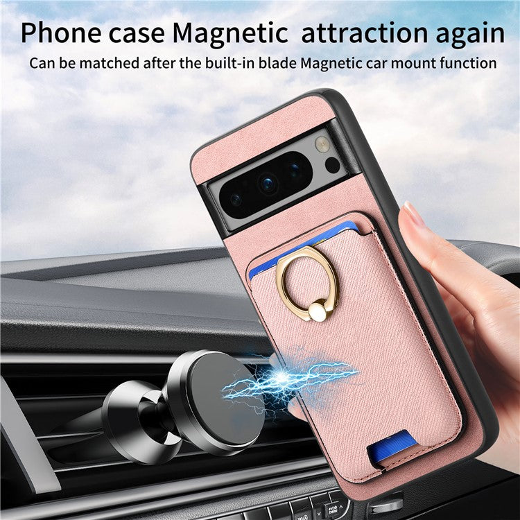 For Google Pixel 8 Pro Magnetic Case Detachable Card Holder Leather+TPU Phone Cover - Rose Gold