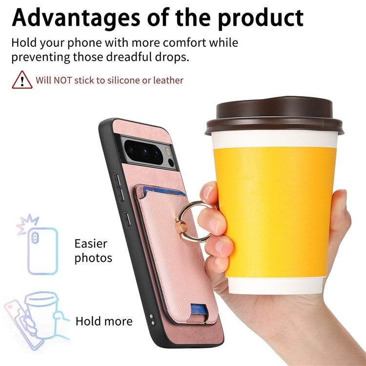 For Google Pixel 8 Pro Magnetic Case Detachable Card Holder Leather+TPU Phone Cover - Rose Gold