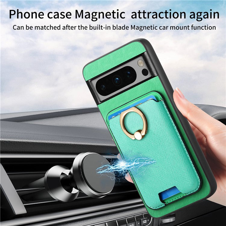 For Google Pixel 8 Pro Magnetic Case Detachable Card Holder Leather+TPU Phone Cover - Green