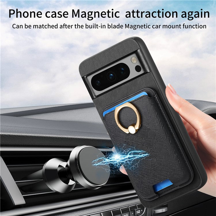 For Google Pixel 8 Pro Magnetic Case Detachable Card Holder Leather+TPU Phone Cover - Black