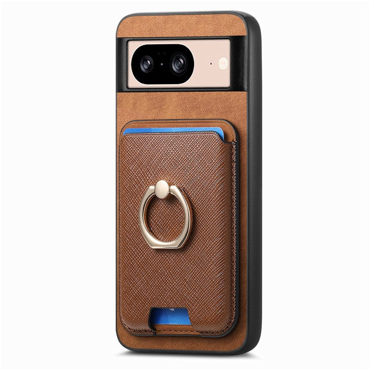 For Google Pixel 8 Case Card Holder Detachable Leather Coated TPU Phone Cover - Brown