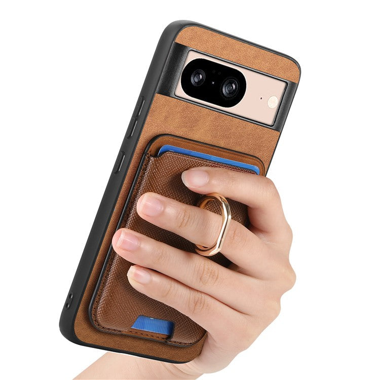 For Google Pixel 8 Case Card Holder Detachable Leather Coated TPU Phone Cover - Brown