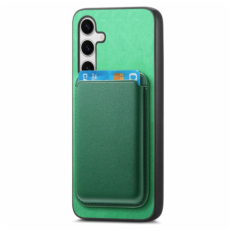B2 For Samsung Galaxy S23 FE Case Detachable Magnetic Card Holder Leather+TPU Cover - Green