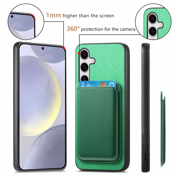 B2 For Samsung Galaxy S23 FE Case Detachable Magnetic Card Holder Leather+TPU Cover - Green