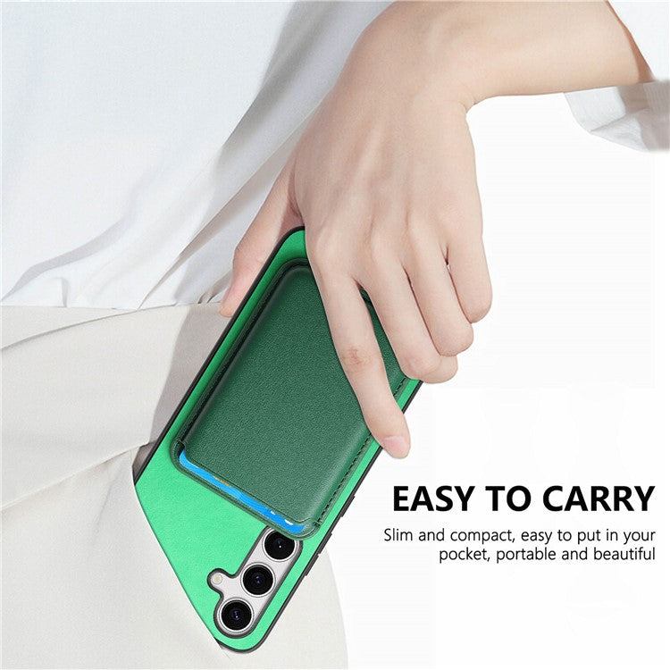 B2 For Samsung Galaxy S23 FE Case Detachable Magnetic Card Holder Leather+TPU Cover - Green