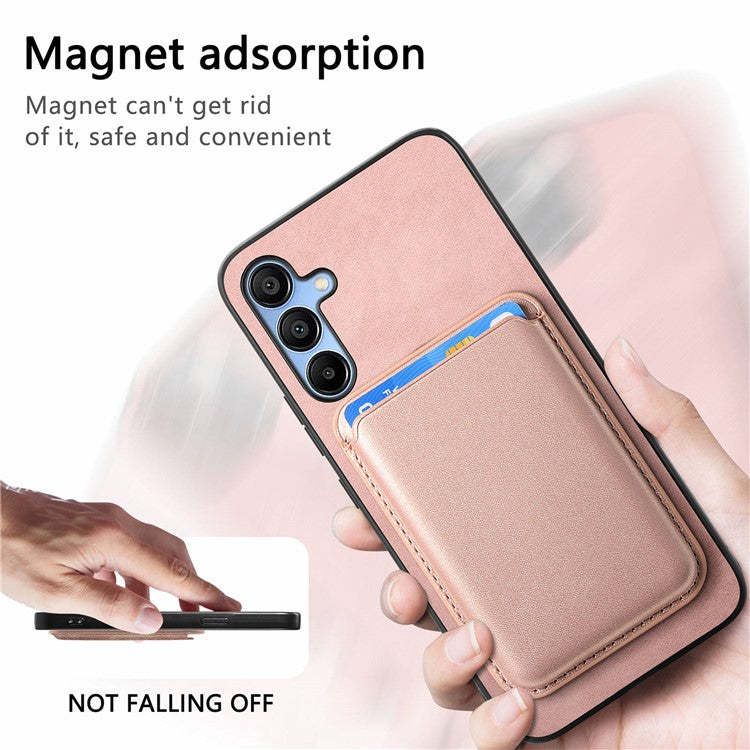 B2 For Samsung Galaxy A15 4G / 5G Magnetic Case Detachable Card Bag Leather Back Cover - Rose Gold