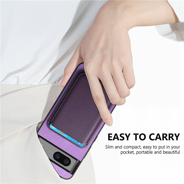 B2 For Google Pixel 7a Magnetic Case Detachable Card Holder Leather+TPU Phone Cover - Purple