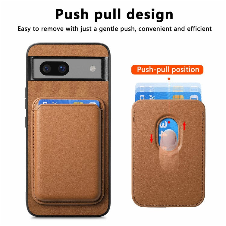 B2 For Google Pixel 7a Magnetic Case Detachable Card Holder Leather+TPU Phone Cover - Brown