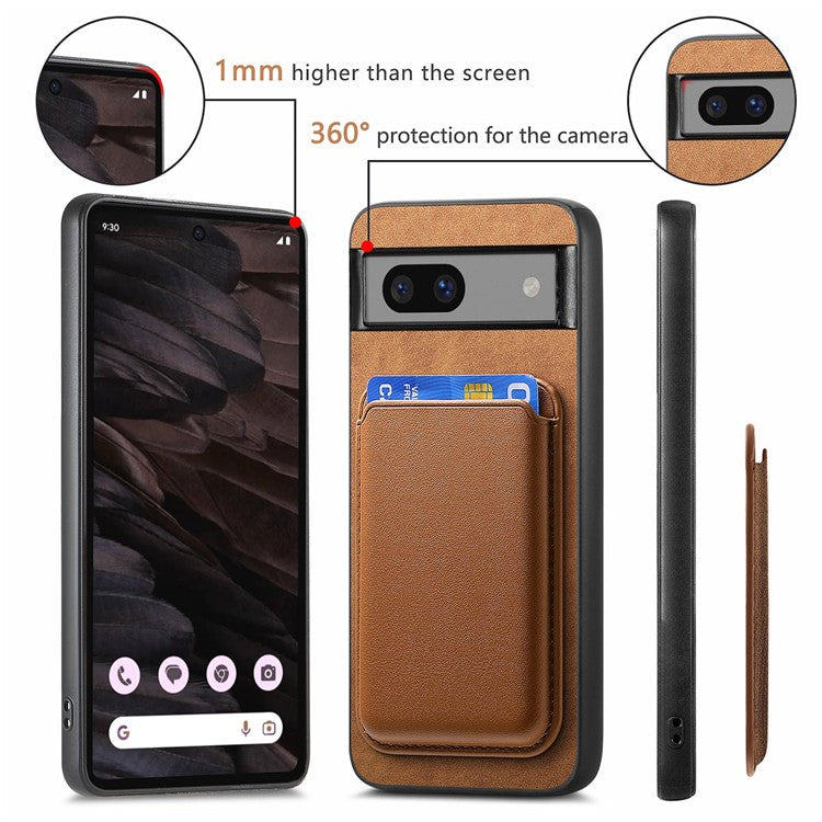 B2 For Google Pixel 7a Magnetic Case Detachable Card Holder Leather+TPU Phone Cover - Brown