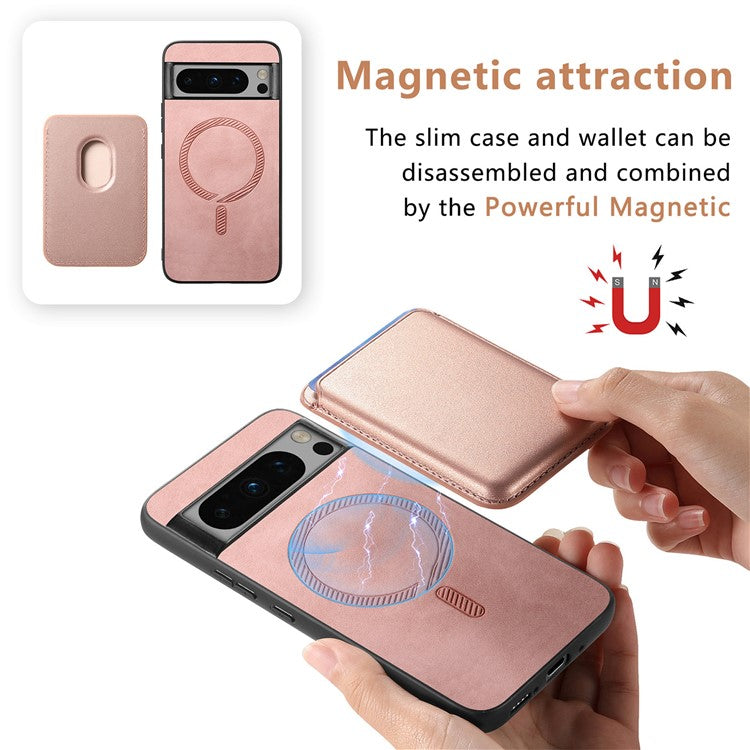 B2 For Google Pixel 8 Pro Case Card Bag Magnetic Phone Cover Detachable 2-in-1 - Rose Gold