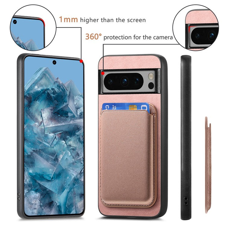 B2 For Google Pixel 8 Pro Case Card Bag Magnetic Phone Cover Detachable 2-in-1 - Rose Gold