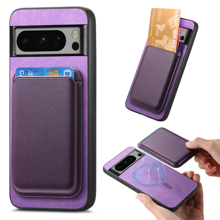 B2 For Google Pixel 8 Pro Case Card Bag Magnetic Phone Cover Detachable 2-in-1 - Purple