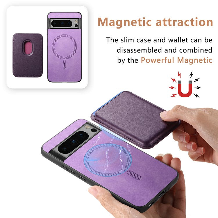 B2 For Google Pixel 8 Pro Case Card Bag Magnetic Phone Cover Detachable 2-in-1 - Purple