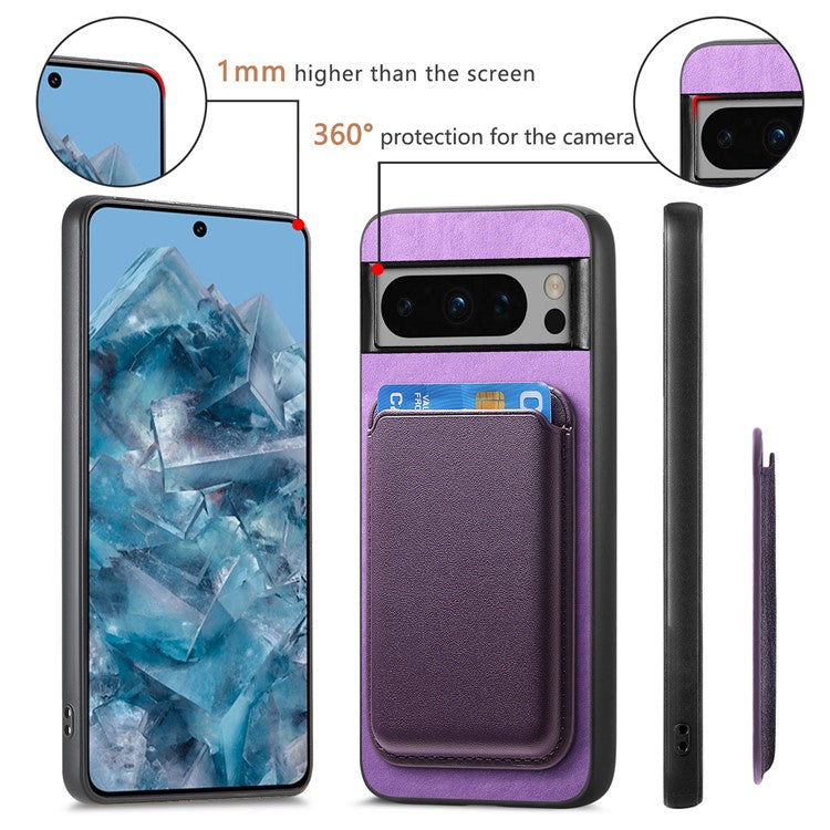 B2 For Google Pixel 8 Pro Case Card Bag Magnetic Phone Cover Detachable 2-in-1 - Purple