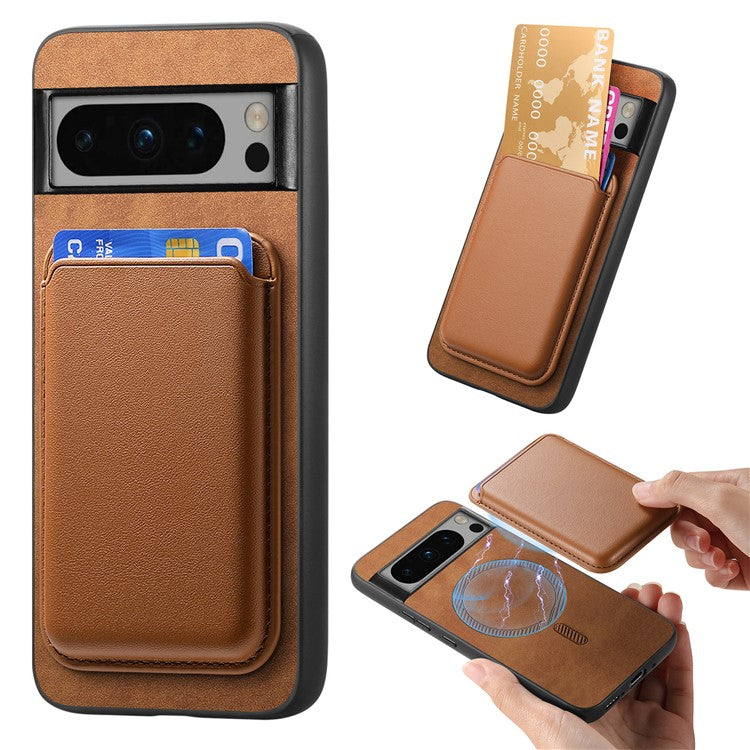 B2 For Google Pixel 8 Pro Case Card Bag Magnetic Phone Cover Detachable 2-in-1 - Brown