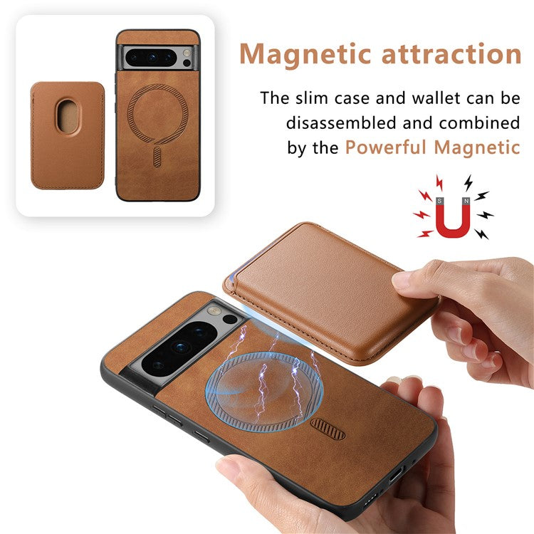 B2 For Google Pixel 8 Pro Case Card Bag Magnetic Phone Cover Detachable 2-in-1 - Brown