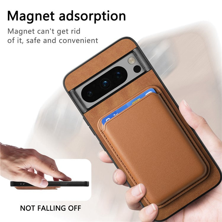 B2 For Google Pixel 8 Pro Case Card Bag Magnetic Phone Cover Detachable 2-in-1 - Brown