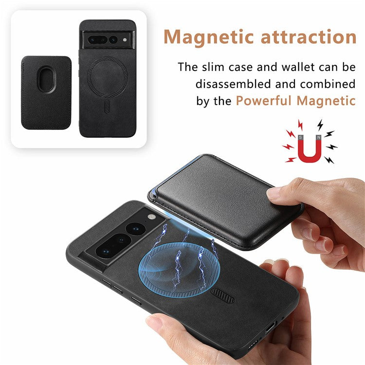 B2 For Google Pixel 7 Pro 5G Magnetic Case Card Holder PU Leather+TPU Phone Cover - Black