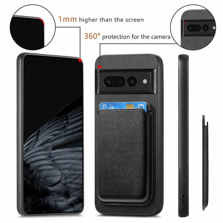 B2 For Google Pixel 7 Pro 5G Magnetic Case Card Holder PU Leather+TPU Phone Cover - Black
