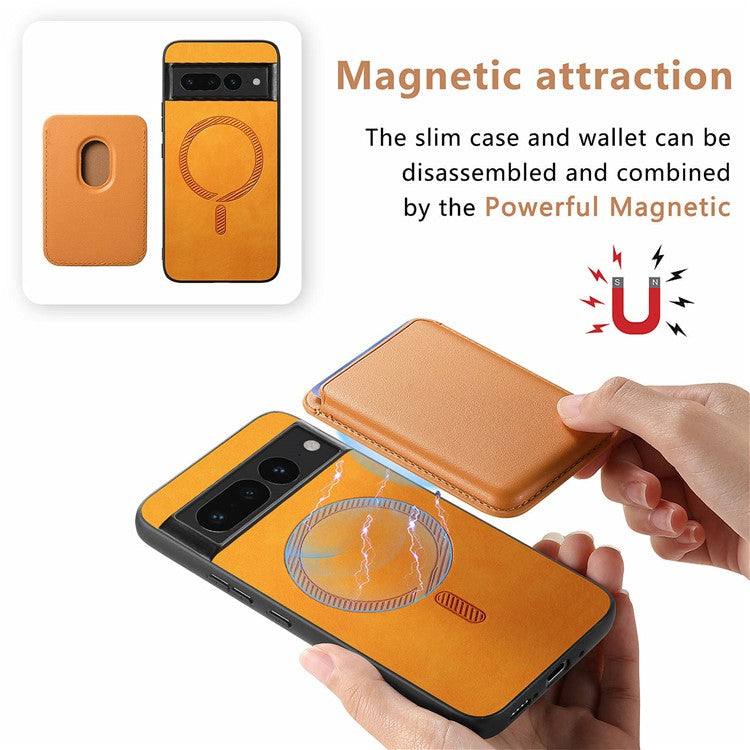 B2 For Google Pixel 7 Pro 5G Magnetic Case Card Holder PU Leather+TPU Phone Cover - Orange