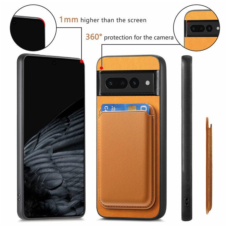 B2 For Google Pixel 7 Pro 5G Magnetic Case Card Holder PU Leather+TPU Phone Cover - Orange