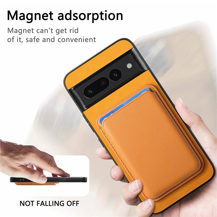 B2 For Google Pixel 7 Pro 5G Magnetic Case Card Holder PU Leather+TPU Phone Cover - Orange