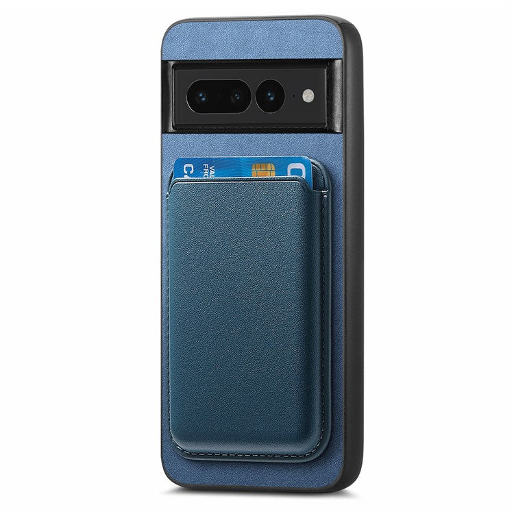 B2 For Google Pixel 7 Pro 5G Magnetic Case Card Holder PU Leather+TPU Phone Cover - Blue