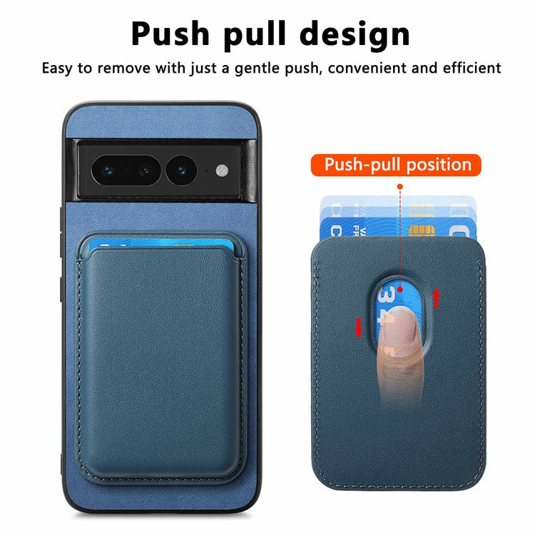 B2 For Google Pixel 7 Pro 5G Magnetic Case Card Holder PU Leather+TPU Phone Cover - Blue