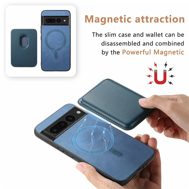 B2 For Google Pixel 7 Pro 5G Magnetic Case Card Holder PU Leather+TPU Phone Cover - Blue