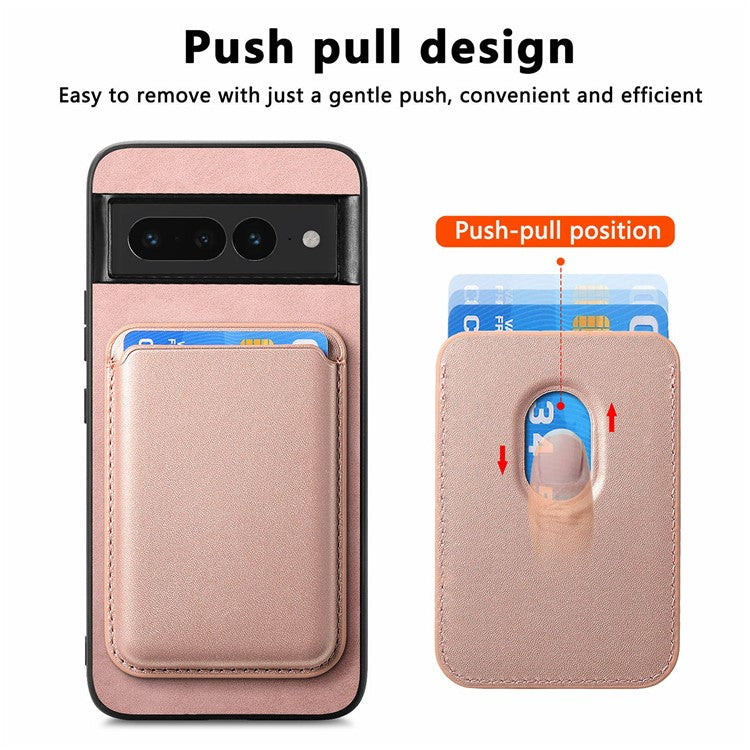B2 For Google Pixel 7 Pro 5G Magnetic Case Card Holder PU Leather+TPU Phone Cover - Rose Gold