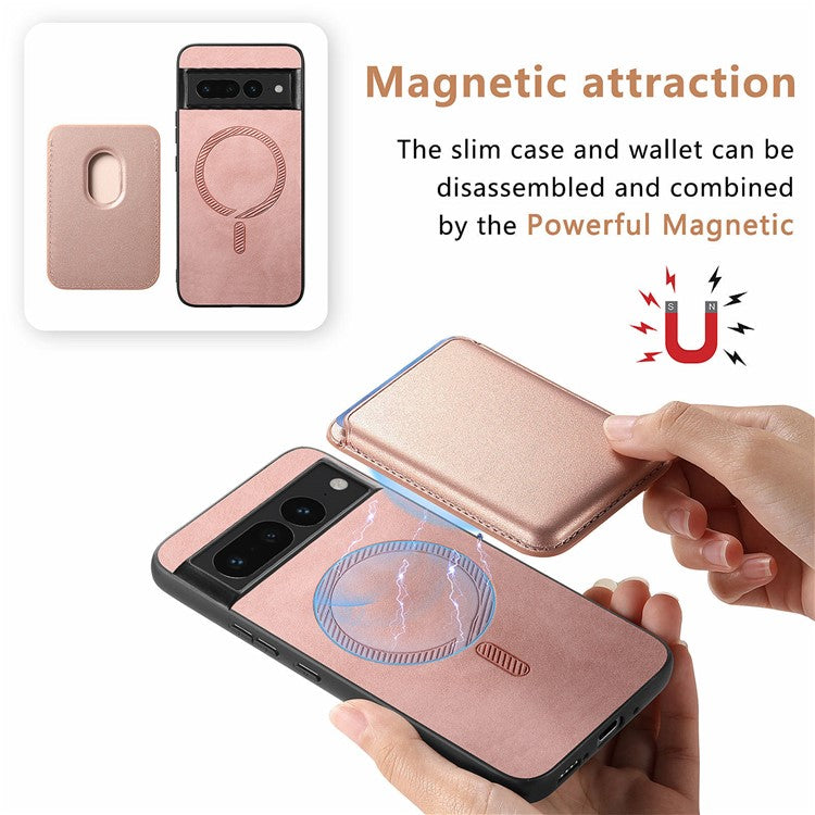 B2 For Google Pixel 7 Pro 5G Magnetic Case Card Holder PU Leather+TPU Phone Cover - Rose Gold