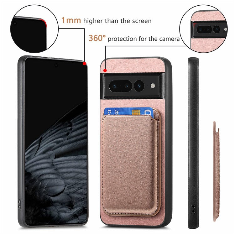 B2 For Google Pixel 7 Pro 5G Magnetic Case Card Holder PU Leather+TPU Phone Cover - Rose Gold
