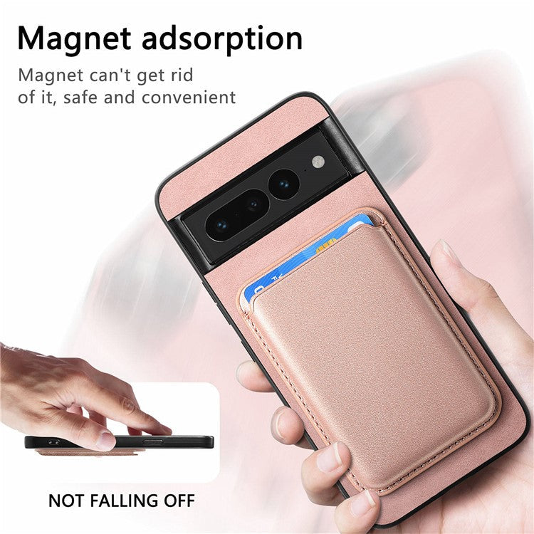 B2 For Google Pixel 7 Pro 5G Magnetic Case Card Holder PU Leather+TPU Phone Cover - Rose Gold