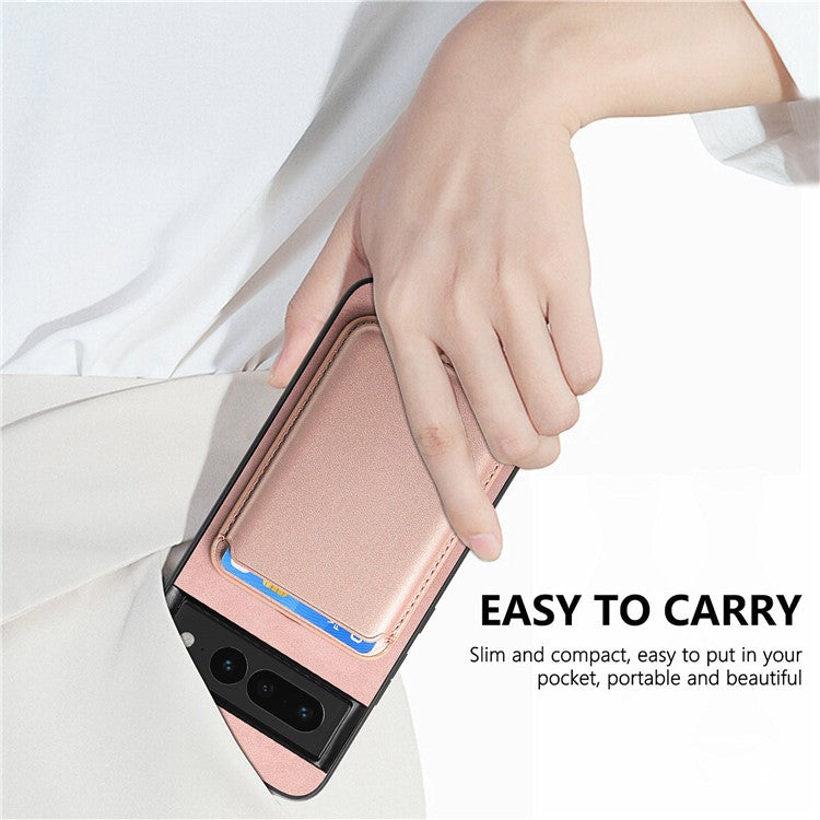 B2 For Google Pixel 7 Pro 5G Magnetic Case Card Holder PU Leather+TPU Phone Cover - Rose Gold