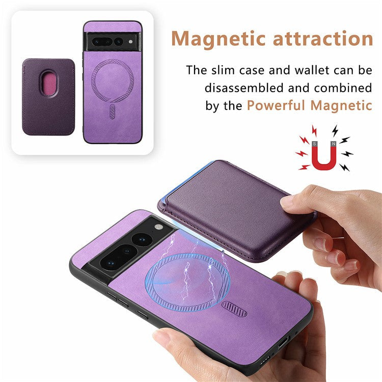 B2 For Google Pixel 7 Pro 5G Magnetic Case Card Holder PU Leather+TPU Phone Cover - Purple